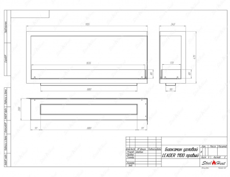 Биокамин угловой SteelHeat Leader 1100 правый стекло по цене 42 012 руб.